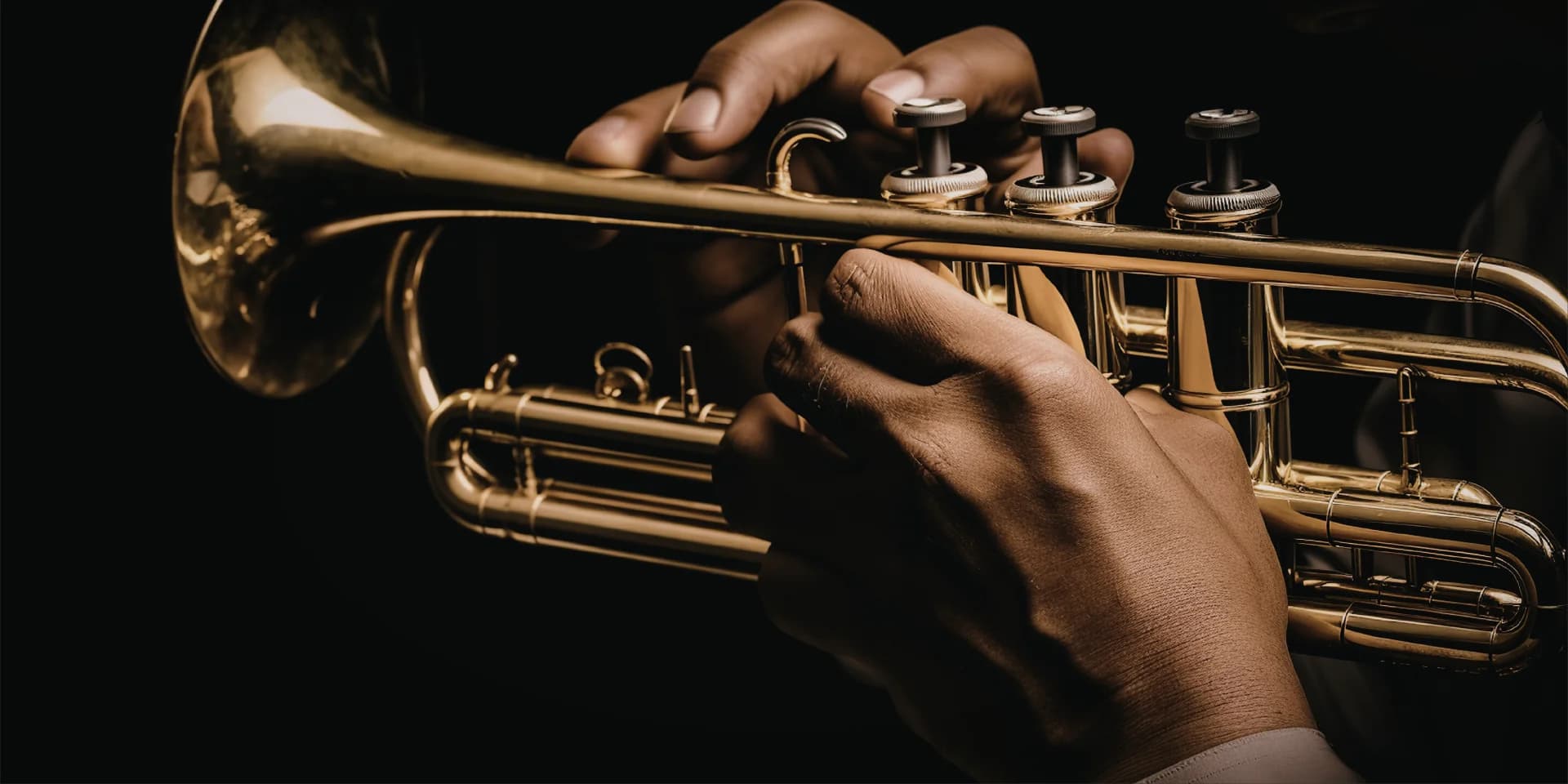Trumpet player shaping a studio idea